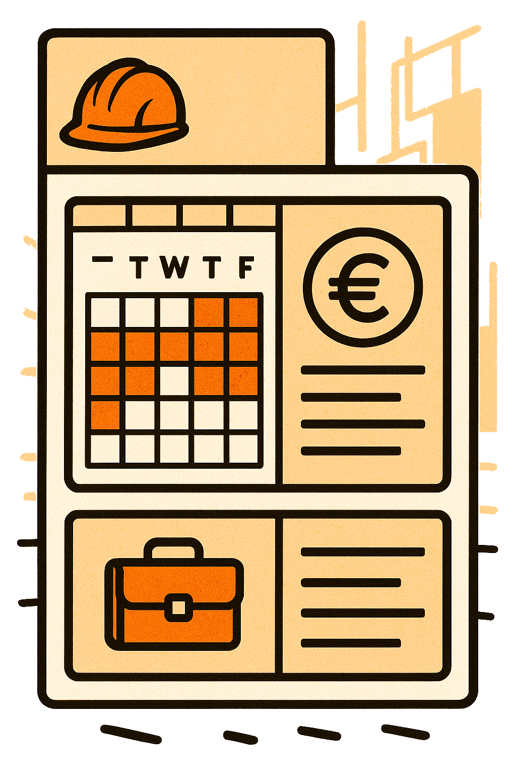 Ilustración de gestión de proyecto con calendario, presupuesto y herramientas